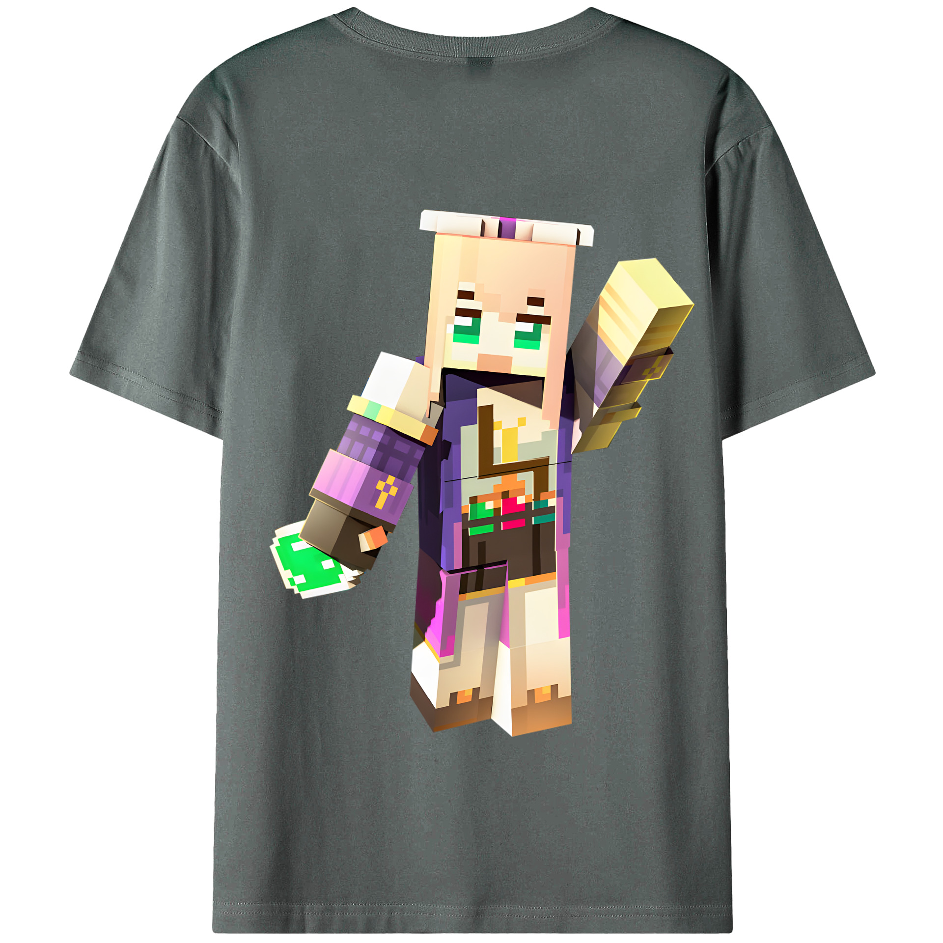 （画像用） マインクラフト ブロックの世界 Minecraft MC Block world 綿100％半袖Tシャツ（背面プリント）